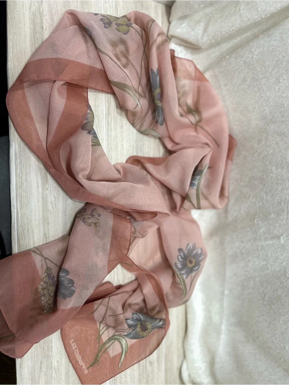 Liz Claiborne Sheer Floral Scarf Dusty Rose Mauve Cottagecore